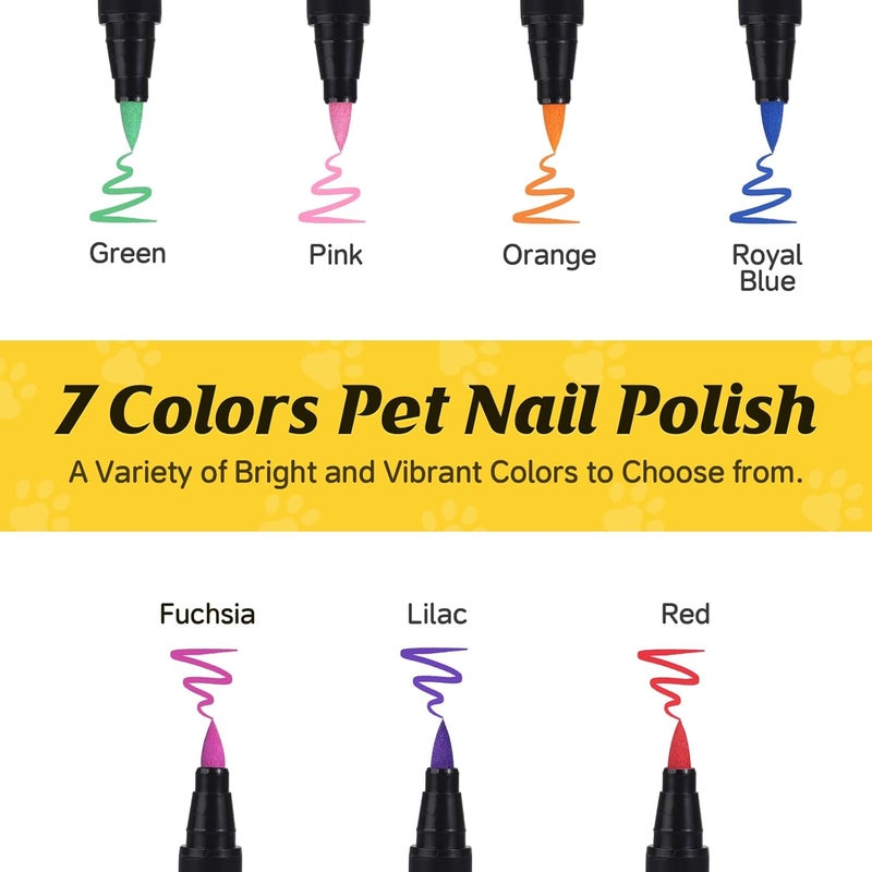 Cherocito Dog Nail Polish Pens Quick Dry,7 Colors Safe Dog Nail Polish Set to DIY Pretty Nails, Ideal Gifts for Dogs Cats Light Dark Nails, Odorless, Non-Toxic, Water-Based Pet Nail Accessories Set - Image 5